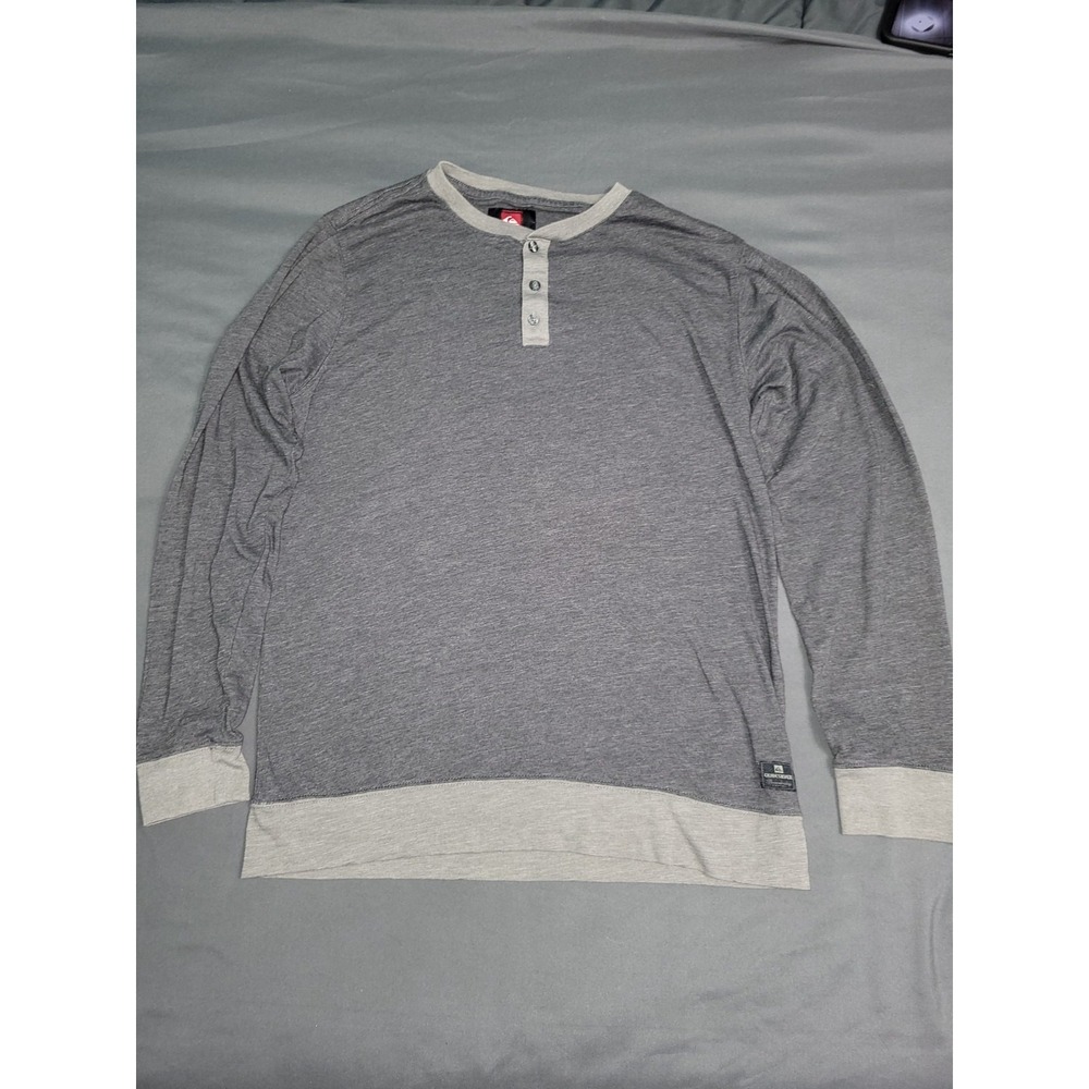 Quiksilver Boarding Mens Long Sleeve Henley T Shirt Grey Medium